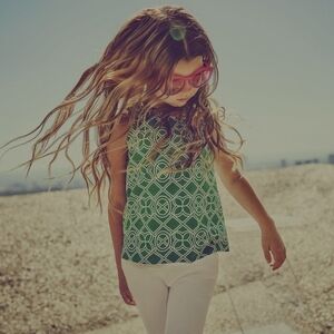 Green and White Patterned One-Shoulder Top